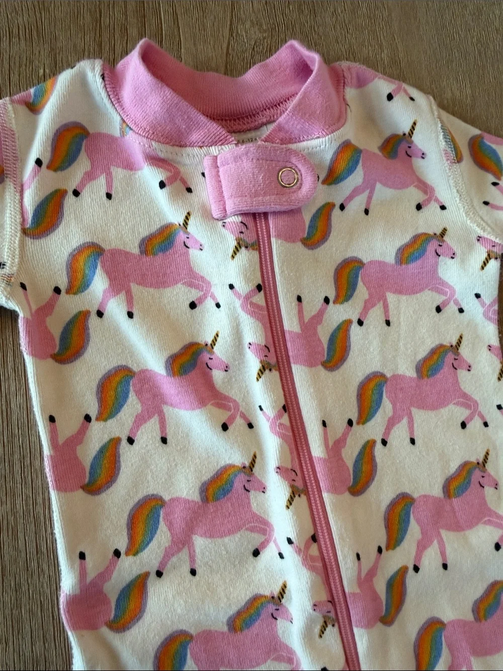 Hanna Andersson Pink and White Unicorn Zip Romper